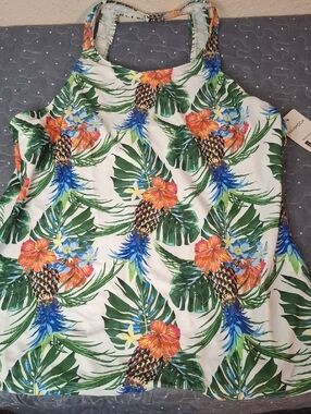 Tropical Pineapple Print Tankini Swim Top size XL NWT